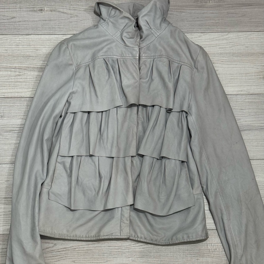 DVF Gray Women's Ruffled leather Jacket
